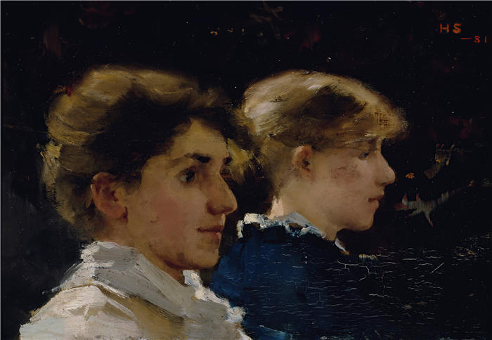 海伦娜·索菲亚(Helena Sofia，芬兰画家)作品-《两个简介（玛丽安·普林德尔斯伯格在前）（1881 年）》高清下载