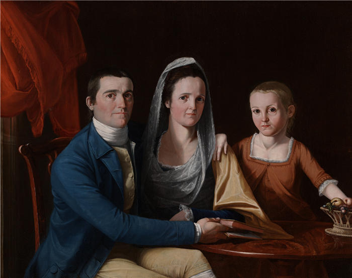 约翰·特朗布尔(John Trumbull,美国画家)高清作品-Jonathan Trumbull, Jr. 与 Trumbull 夫人 (Eunice Backus) 和 Faith Trumbul