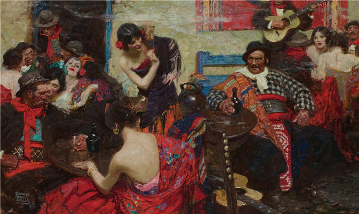 迪恩·康威尔（Dean Cornwell，美国画家）作品-西班牙酒馆 (1922)