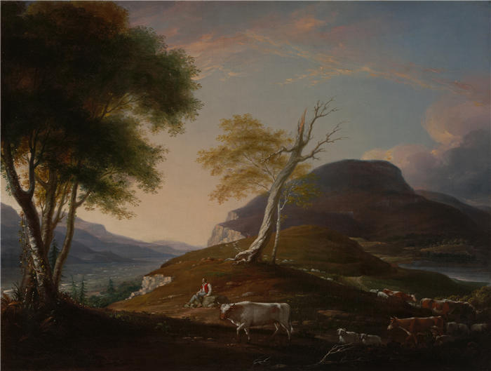 约翰·特朗布尔(John Trumbull,美国画家)高清作品-哈特福德附近西山的景色(约 1791 年)