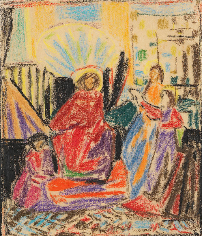 阿道夫·霍尔泽尔(Adolf Hölzel,德国画家)作品 -《宗教主题 (1920)》高清下载