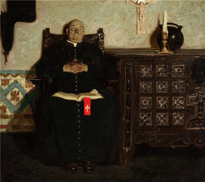 迪恩·康威尔（Dean Cornwell，美国画家）作品-牧师，西班牙城 (1921)
