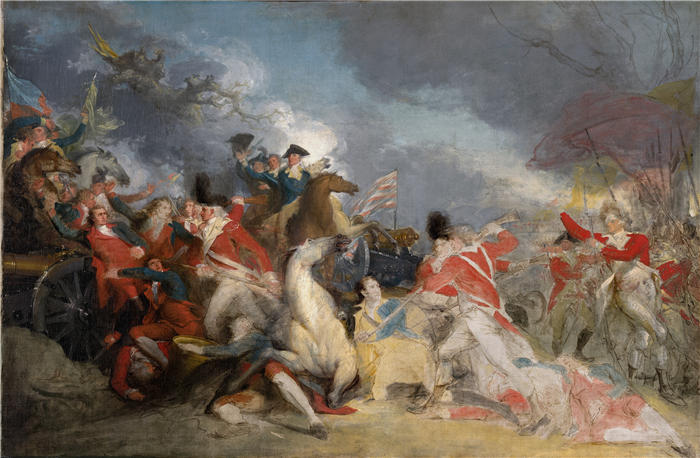 约翰·特朗布尔（John Trumbull，美国画家）高清作品-默瑟将军在普林斯顿战役中阵亡，1777 年 1 月 3 日（约 1786–88 年）