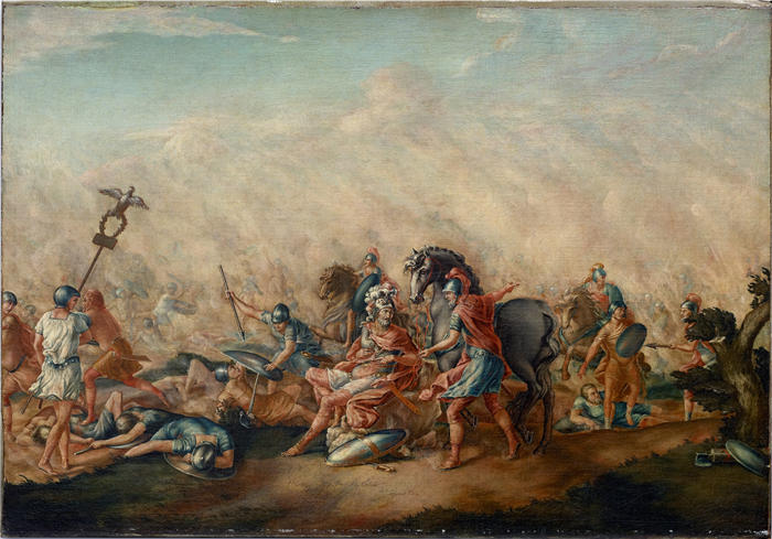 约翰·特朗布尔（John Trumbull，美国画家）高清作品-保卢斯·埃米利乌斯 (Paulus Aemilius) 在坎尼 (Cannae) 之战 (1773) 中之死