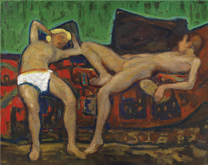 阿道夫·霍尔泽尔（Adolf Hölzel，德国画家）作品 -《两个休眠的裸体（c1908）》高清下载