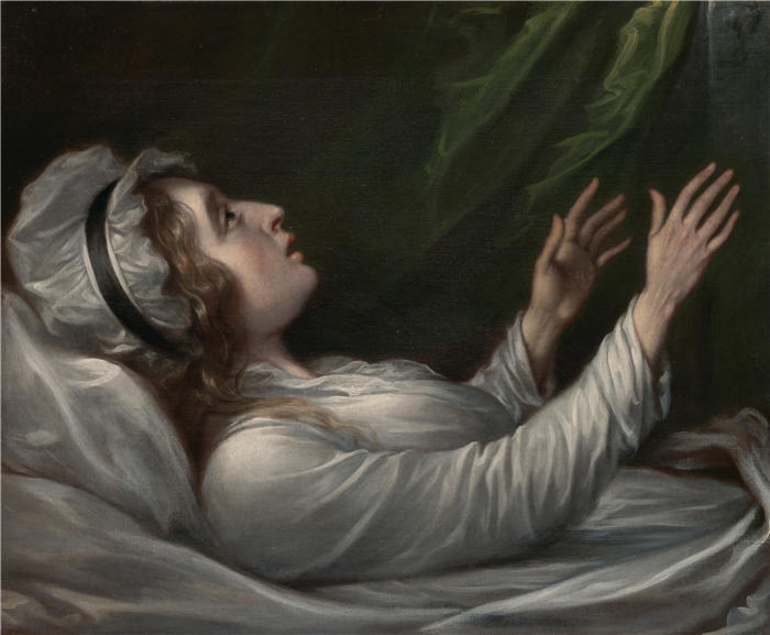 约翰·特朗布尔（John Trumbull，美国画家）高清作品-莎拉·特伦贝尔（莎拉·霍普·哈维）临终前（1824年）