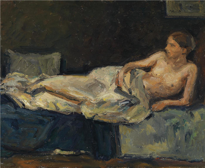 阿道夫·霍尔泽尔（Adolf Hölzel，德国画家）作品 -《斜倚半裸 (c1908)》高清下载