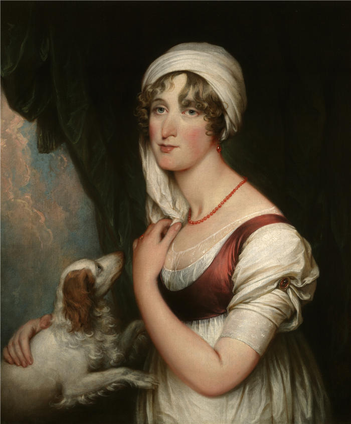 约翰·特朗布尔（John Trumbull，美国画家）高清作品-莎拉·特朗布尔和一只西班牙猎犬（约 1802 年）