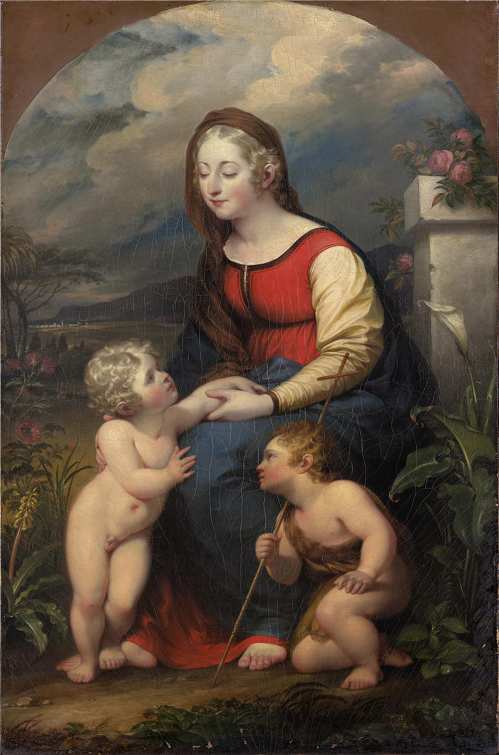 约翰·特朗布尔（John Trumbull，美国画家）高清作品-麦当娜和孩子与施洗者圣约翰 (1801)