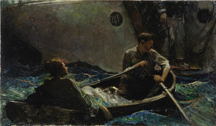 迪恩·康威尔（Dean Cornwell，美国画家）作品-划艇中的情侣（约 1915-1920 年）
