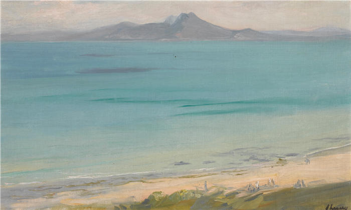 约翰·拉弗里（John Lavery，爱尔兰画家）作品-《晚上，突尼斯湾（1919）》高清下载