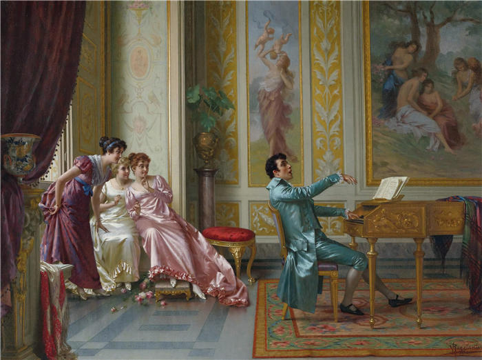 维托里奥·雷贾尼尼（Vittorio Reggianini，意大利画家）作品-《最爱的浪漫》高清下载