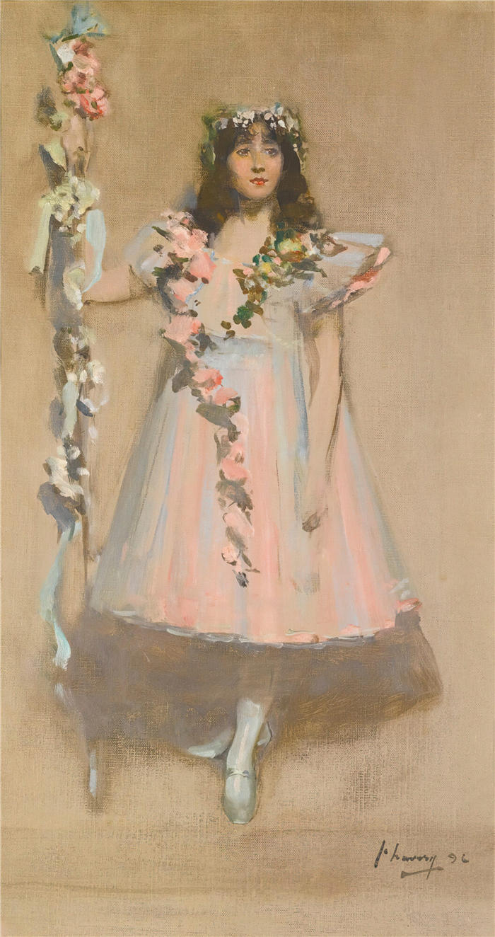 约翰·拉弗里（John Lavery，爱尔兰画家）作品-《花环女孩 1896》高清下载