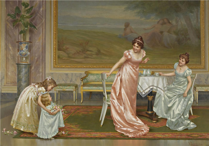 维托里奥·雷贾尼尼（Vittorio Reggianini，意大利画家）作品-《茶会》高清下载