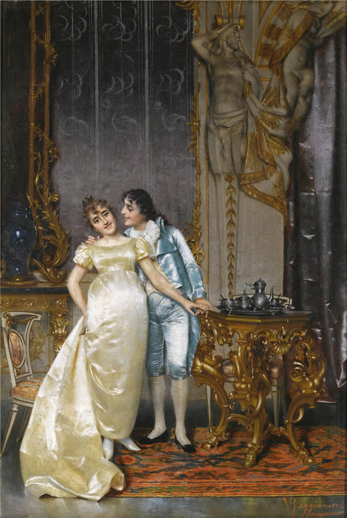 维托里奥·雷贾尼尼（Vittorio Reggianini，意大利画家）作品-《调情》高清下载