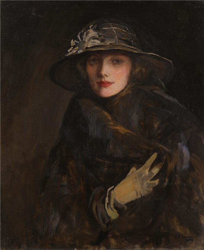 约翰·拉弗里（John Lavery，爱尔兰画家）作品-《穿棕色衣服的女士 (1920)》高清下载