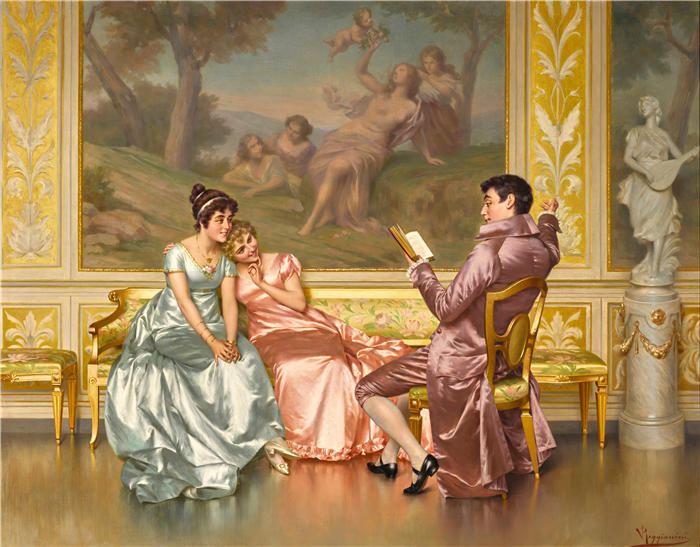 维托里奥·雷贾尼尼（Vittorio Reggianini，意大利画家）作品-《诗朗诵》高清下载