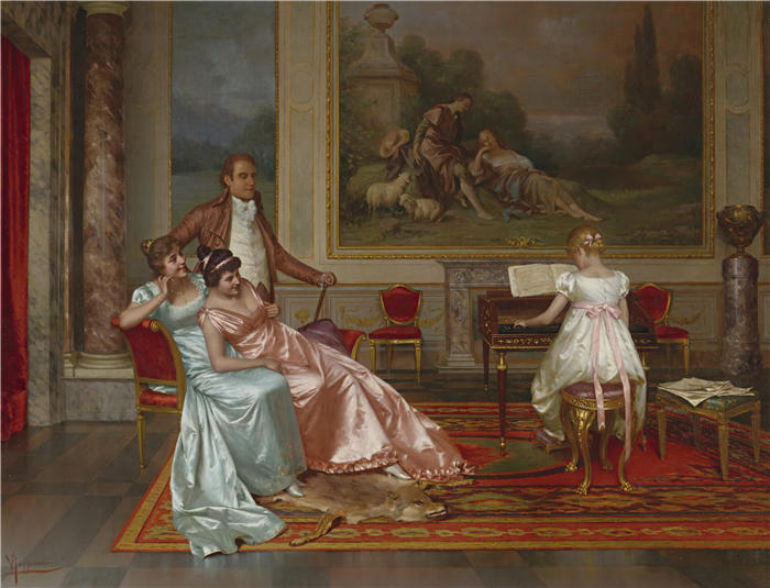 维托里奥·雷贾尼尼（Vittorio Reggianini，意大利画家）作品-《钢琴演奏会》高清下载