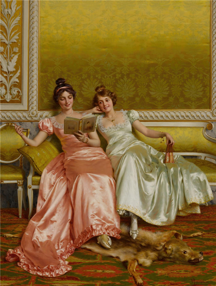 维托里奥·雷贾尼尼（Vittorio Reggianini，意大利画家）作品-《有趣的章节》高清下载