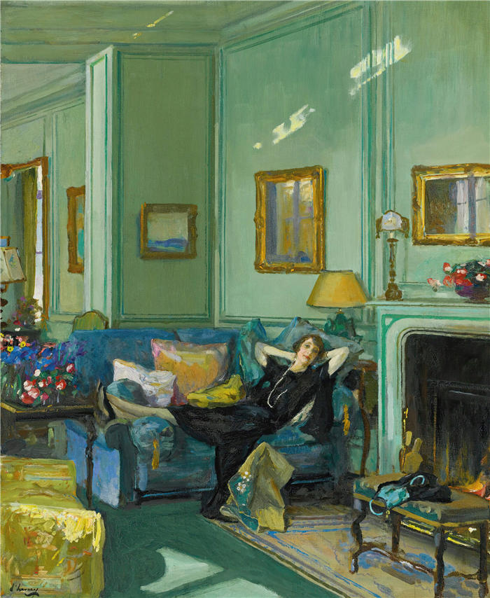 约翰·拉弗里（John Lavery，爱尔兰画家）作品-《奥斯勒夫人 (1929)》高清下载