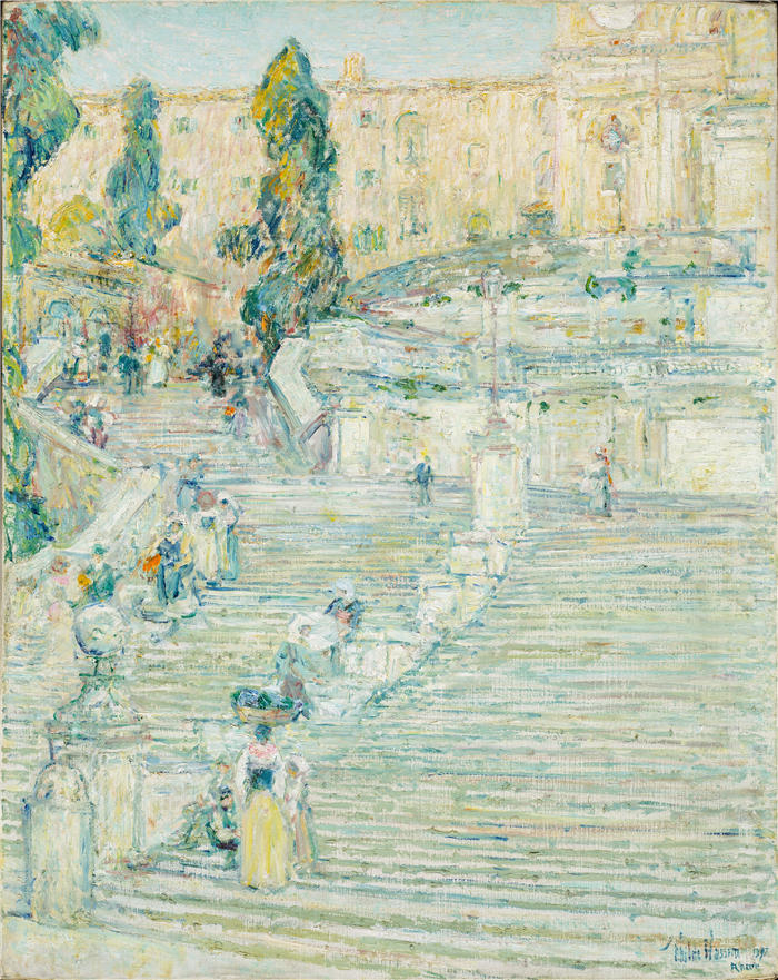 柴尔德·哈萨姆（Childe Hassam，美国画家）作品-《西班牙楼梯，罗马（1897 年）》高清下载