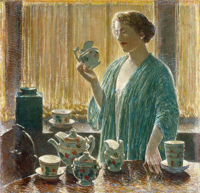 柴尔德·哈萨姆（Childe Hassam，美国画家）作品-《草莓茶具（1912）》高清下载