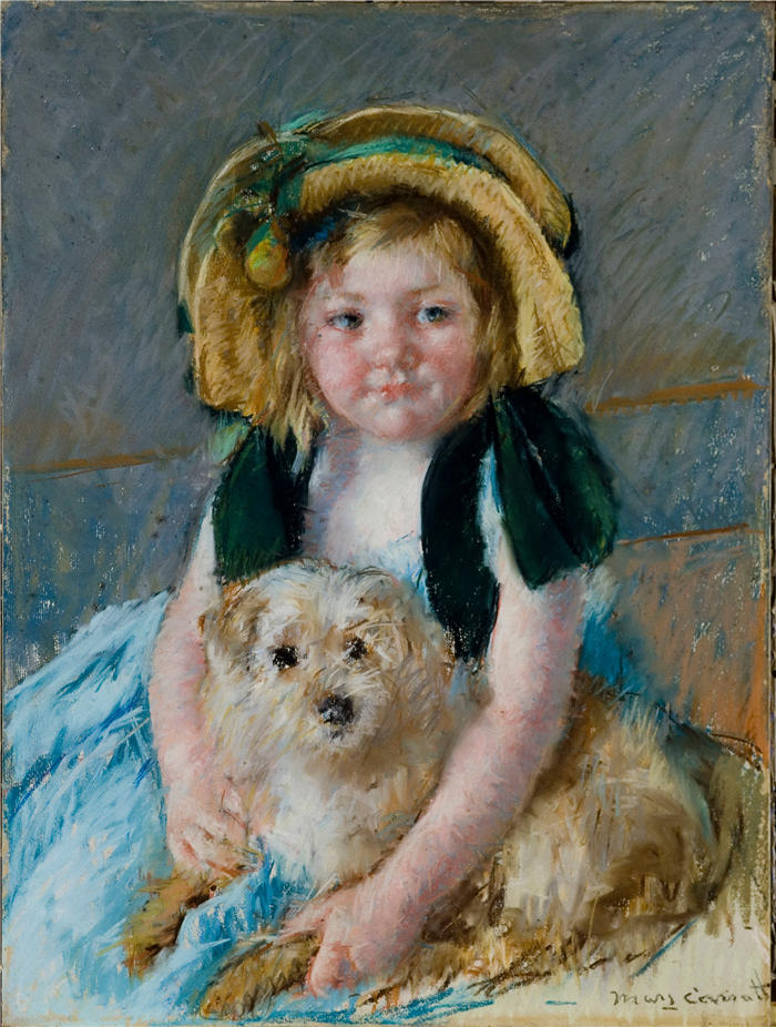 玛丽·卡萨特(Mary Cassatt,美国画家)作品–《萨拉和她的狗 (1901)》高清下载