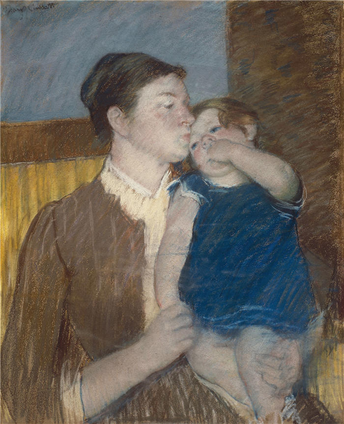 玛丽·卡萨特(Mary Cassatt,美国画家)作品–《母亲的晚安之吻 (1888)》高清下载
