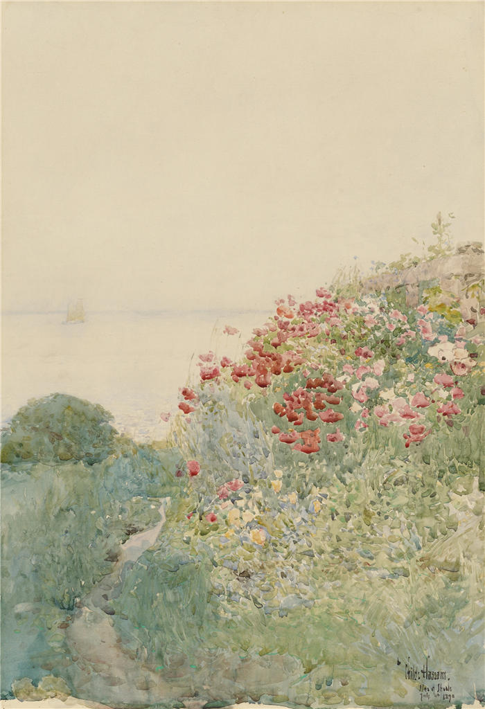 柴尔德·哈萨姆（Childe Hassam，美国画家）作品-《罂粟田，浅滩岛（1890 年）》高清下载