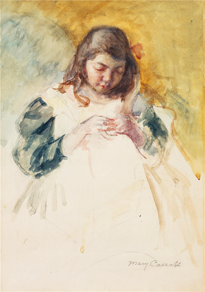 玛丽·卡萨特（Mary Cassatt，美国画家）作品–《Françoise Sewing (No. 2) (1909)》高清下载