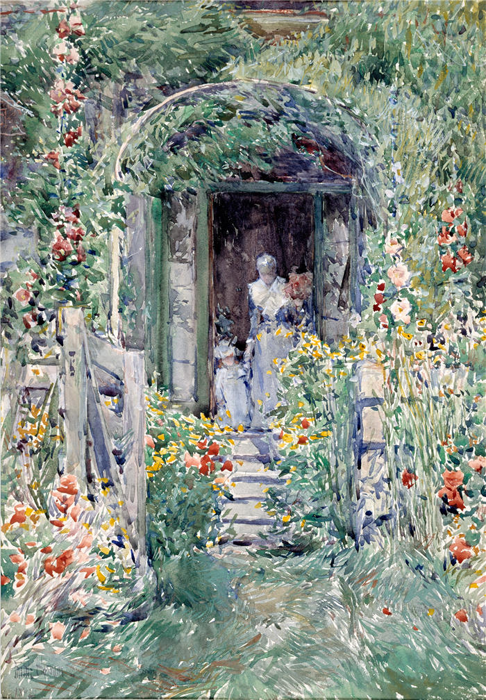 柴尔德·哈萨姆（Childe Hassam，美国画家）作品-《荣耀的花园 (1892)》高清下载
