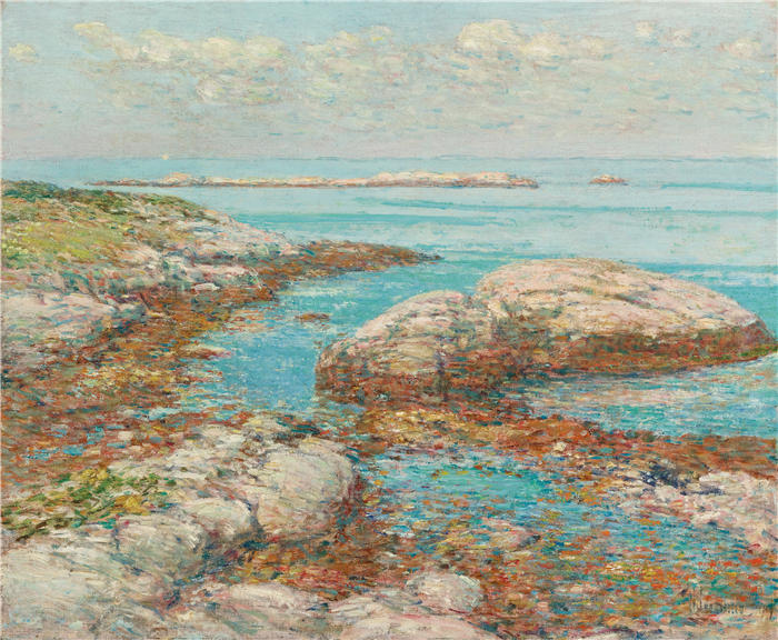 柴尔德·哈萨姆（Childe Hassam，美国画家）作品-《Appledore 的岩石，早上（1909 年）》高清下载
