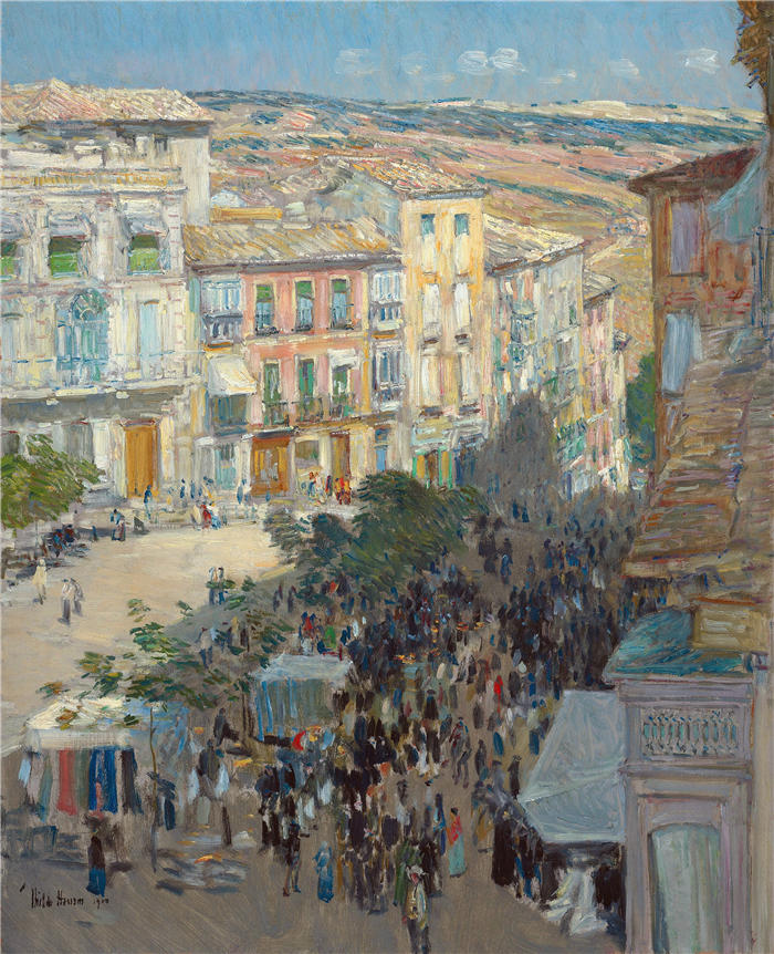 柴尔德·哈萨姆（Childe Hassam，美国画家）作品-《法国南部城市景观（1910 年）》高清下载