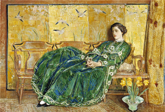 柴尔德·哈萨姆（Childe Hassam，美国画家）作品-《四月，（绿袍）》高清下载