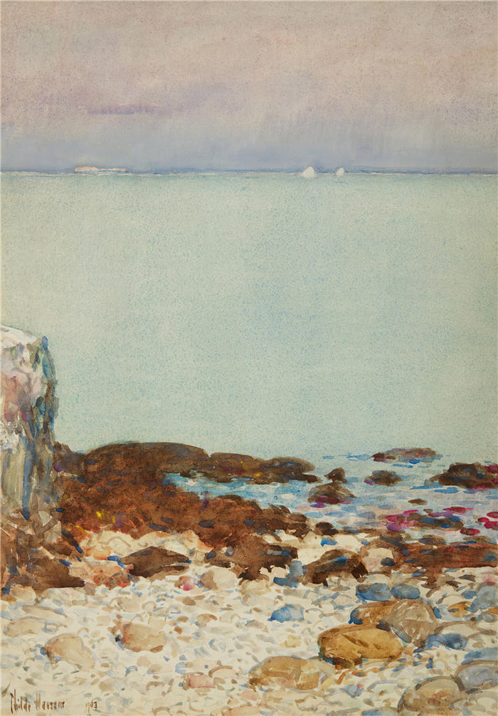 柴尔德·哈萨姆（Childe Hassam，美国画家）作品-《低潮，浅滩岛 (1903)》高清下载