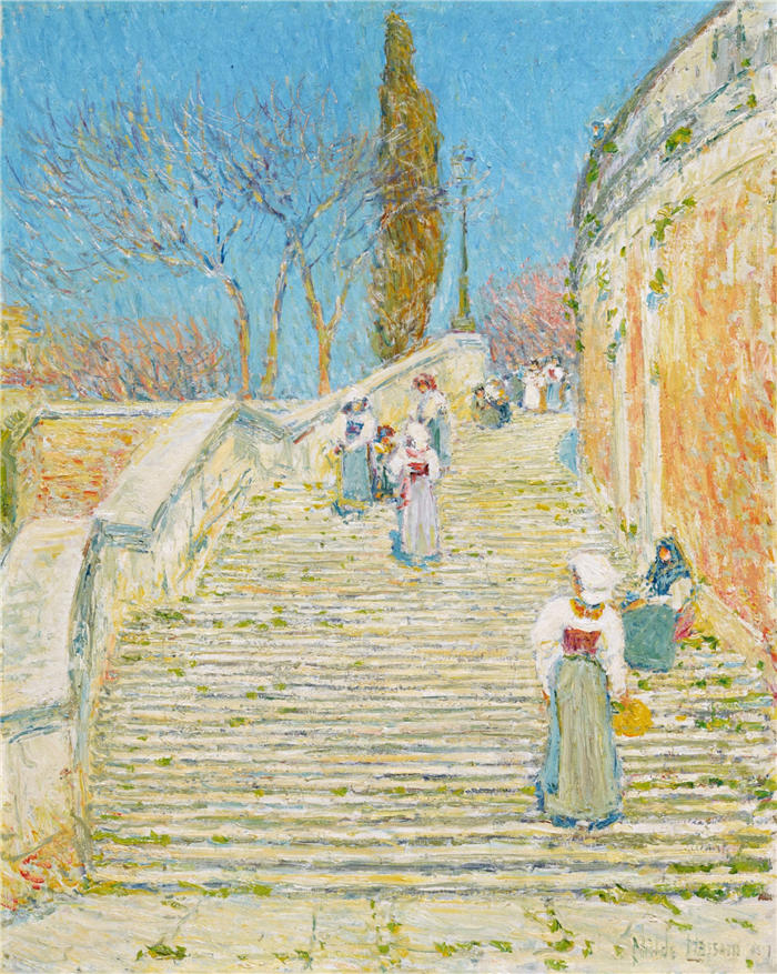 柴尔德·哈萨姆（Childe Hassam，美国画家）作品-《西班牙阶梯，罗马（1897 年）》高清下载