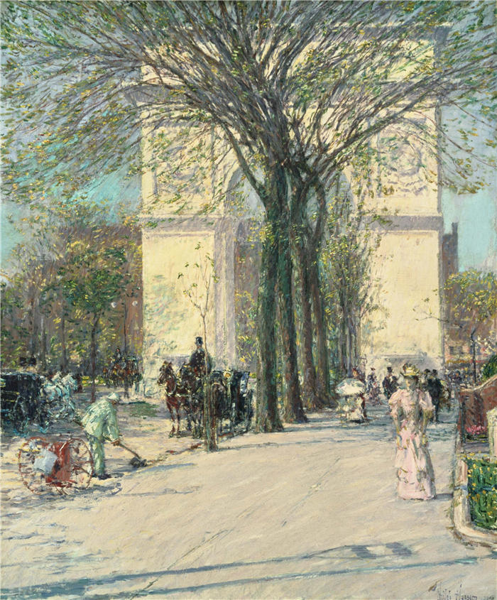 柴尔德·哈萨姆(Childe Hassam,美国画家)作品-《华盛顿拱门,春天》高清下载