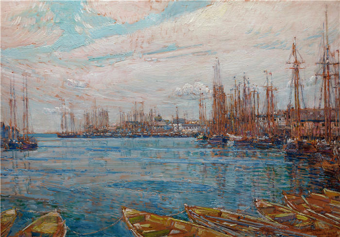 柴尔德·哈萨姆（Childe Hassam，美国画家）作品-《千桅港 (1919)》高清下载