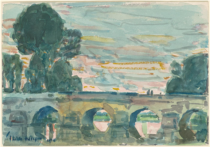 柴尔德·哈萨姆（Childe Hassam，美国画家）作品-《格雷兹桥（正面）（1904 年）》高清下载