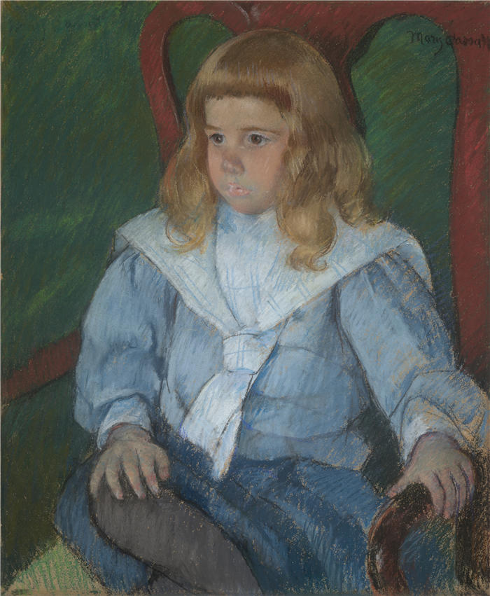 玛丽·卡萨特(Mary Cassatt,美国画家)作品–《金色卷发男孩(Harris Whittemore, Jr. 的肖像,文学士 1918 年)(1898 年)》高清下载