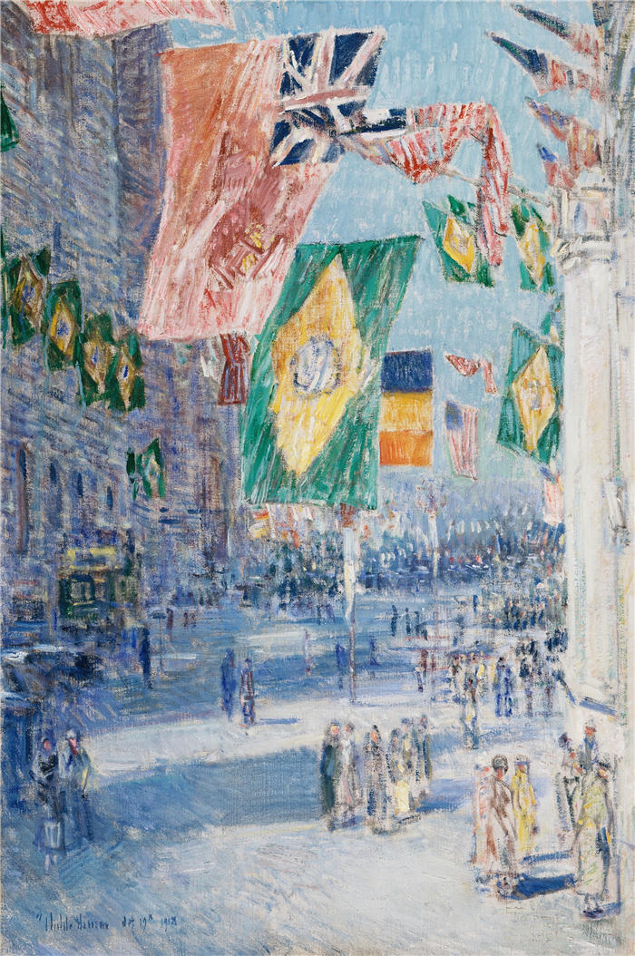 柴尔德·哈萨姆(Childe Hassam,美国画家)作品-《盟军大道;巴西、比利时(1918 年)》高清下载
