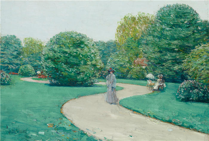 柴尔德·哈萨姆（Childe Hassam，美国画家）作品-《巴黎蒙索公园（约 1888-89 年）》高清下载