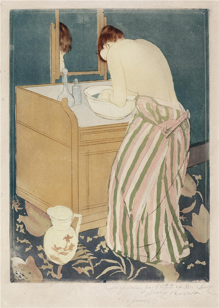 玛丽·卡萨特（Mary Cassatt，美国画家）作品–《女人洗澡（1890-1891）》高清下载