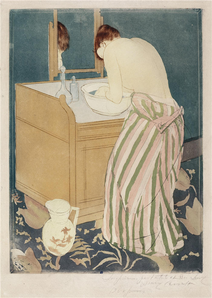 玛丽·卡萨特(Mary Cassatt,美国画家)作品–《女人洗澡(1890-1891)》高清下载