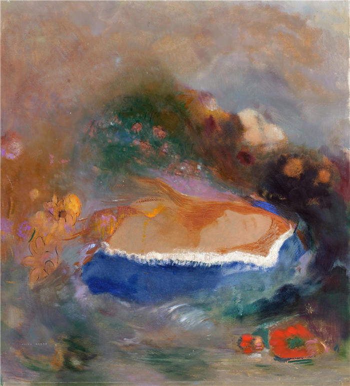 奥迪隆·雷顿（Odilon Redon，法国画家）作品-《奥菲莉亚与水中的蓝色小妞（1900 - 1905）》高清下载