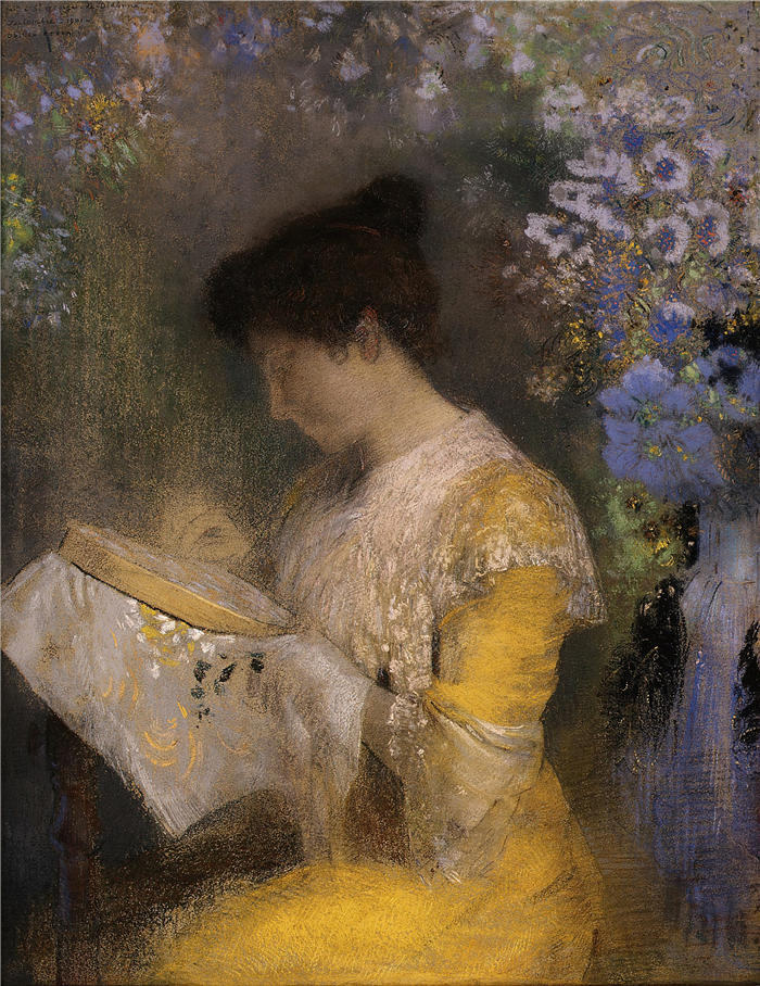 奥迪隆·雷顿（Odilon Redon，法国画家）作品-《亚瑟·方丹夫人（Marie Escudier，生于 1865 年）（1901 年）》高清下载