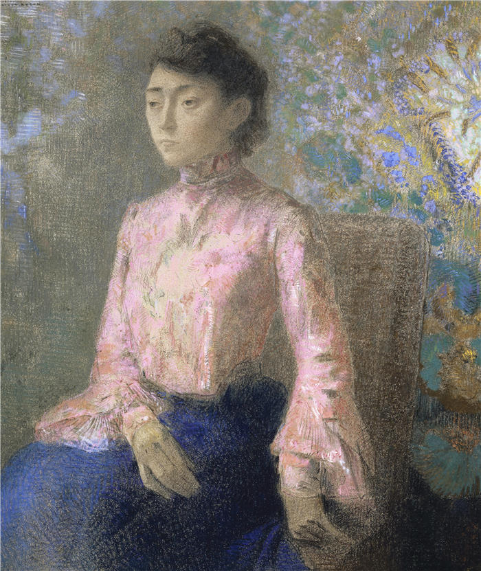 奥迪隆·雷顿（Odilon Redon，法国画家）作品-《Jeanne Chaîne 小姐的肖像 (1903)》高清下载