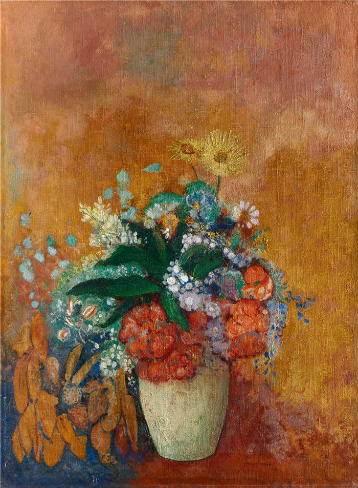 奥迪隆·雷顿（Odilon Redon，法国画家）作品-《花瓶（约 1905 年）》高清下载