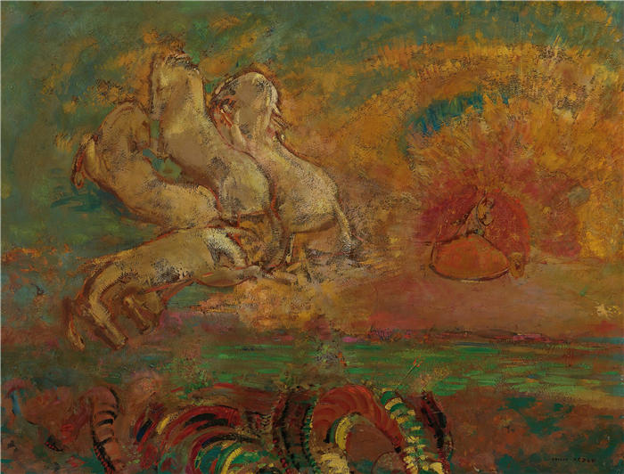奥迪隆·雷顿（Odilon Redon，法国画家）作品-《阿波罗战车和龙（约1907年）》高清下载