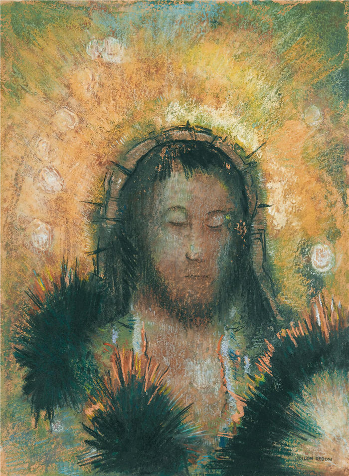 奥迪隆·雷顿（Odilon Redon，法国画家）作品-《基 督 的头（1895）》高清下载
